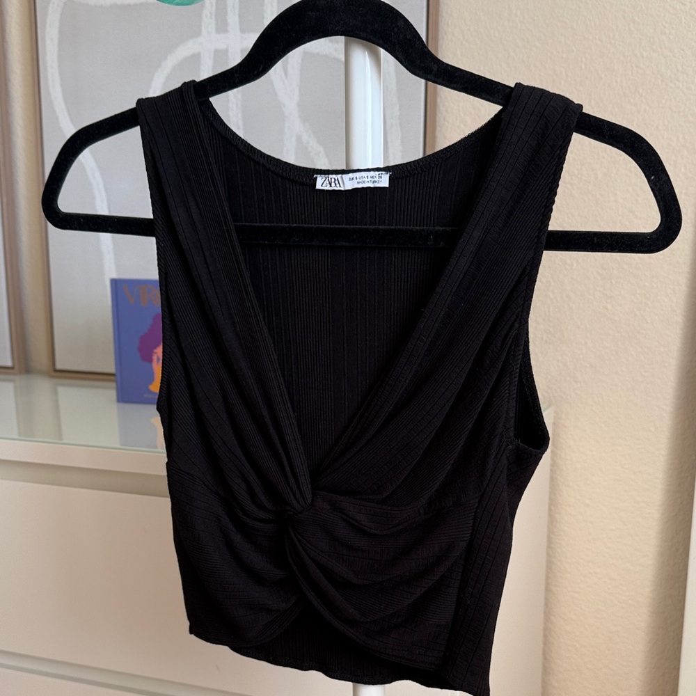 Zara Black Twist-Front Crop Top Going out Top